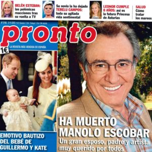 La muerte de Manolo Escobar y el bautizo del príncipe Jorge acaparan las portadas del lunes