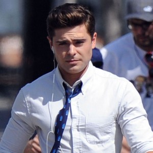 Zac Efron with a bandaid on his head during filming of 'Townies' in Los Angeles