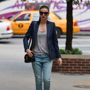 Miranda Kerr seen walking along 5th Ave with a Loui Vuitton bag