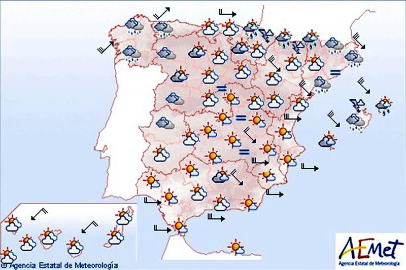 El tiempo en España, viento fuerte en Baleares, nordeste peninsular, Ebro y Pirineos