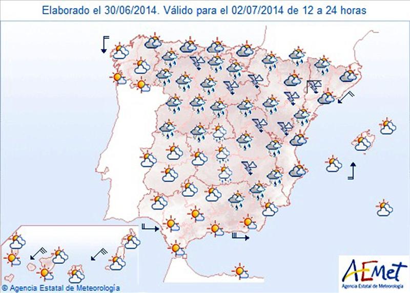 El Tiempo en España 2 de Julio de 2014