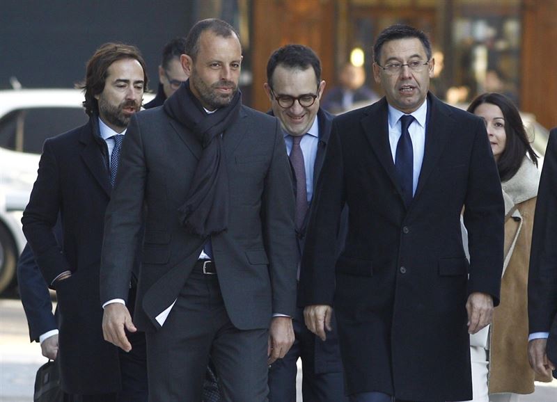 Rosell y Bartomeu llegan juntos a la Audiencia Nacional para declarar por estafa y corrupción