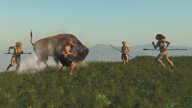 Group of neanderthal hunting a bison El Digital de Asturias