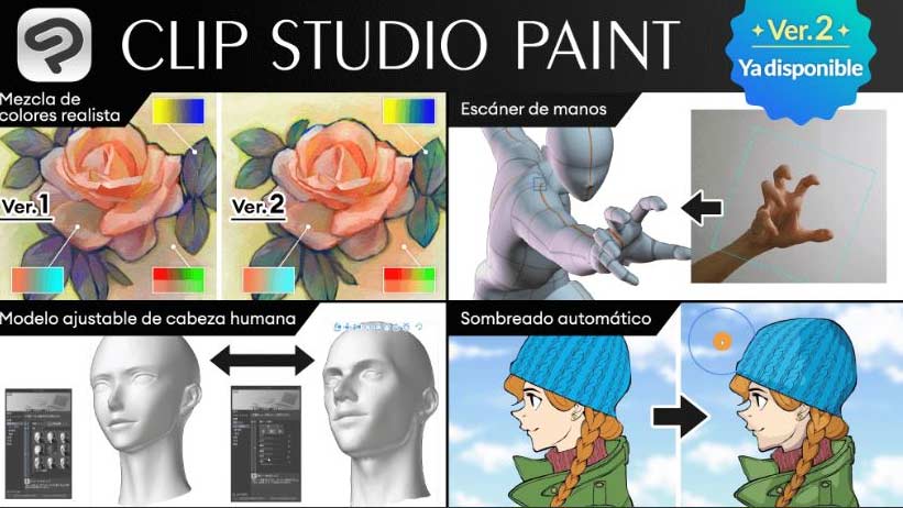 Ya está disponible la esperada versión 2.0 de Clip Studio Paint, con modelos de cabeza 3D, mezcla de colores realista y más novedades
